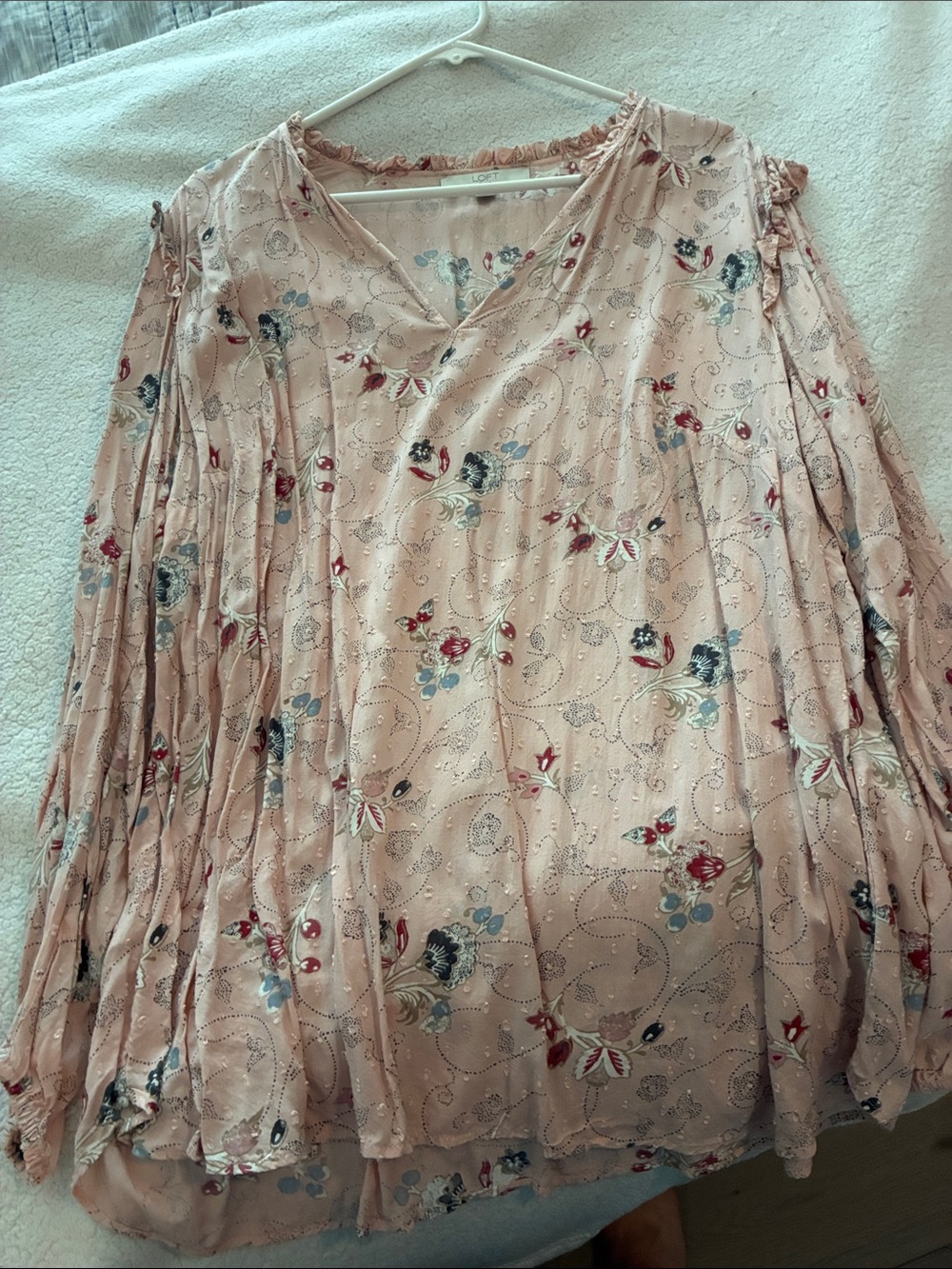 LOFT Blush Pink Floral Pleated V-Neck Blouse